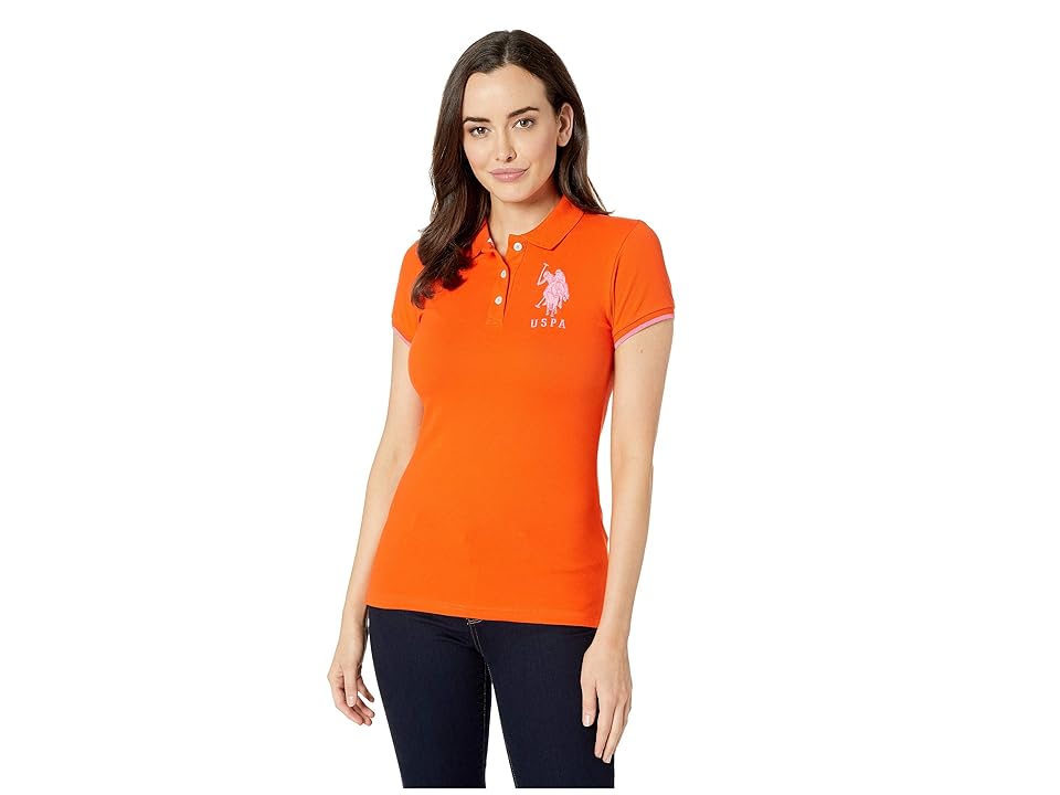 

U.S. POLO ASSN. Contrast Patch Big Pony Polo Shirt (High Heat) Women's Clothing, Orange
