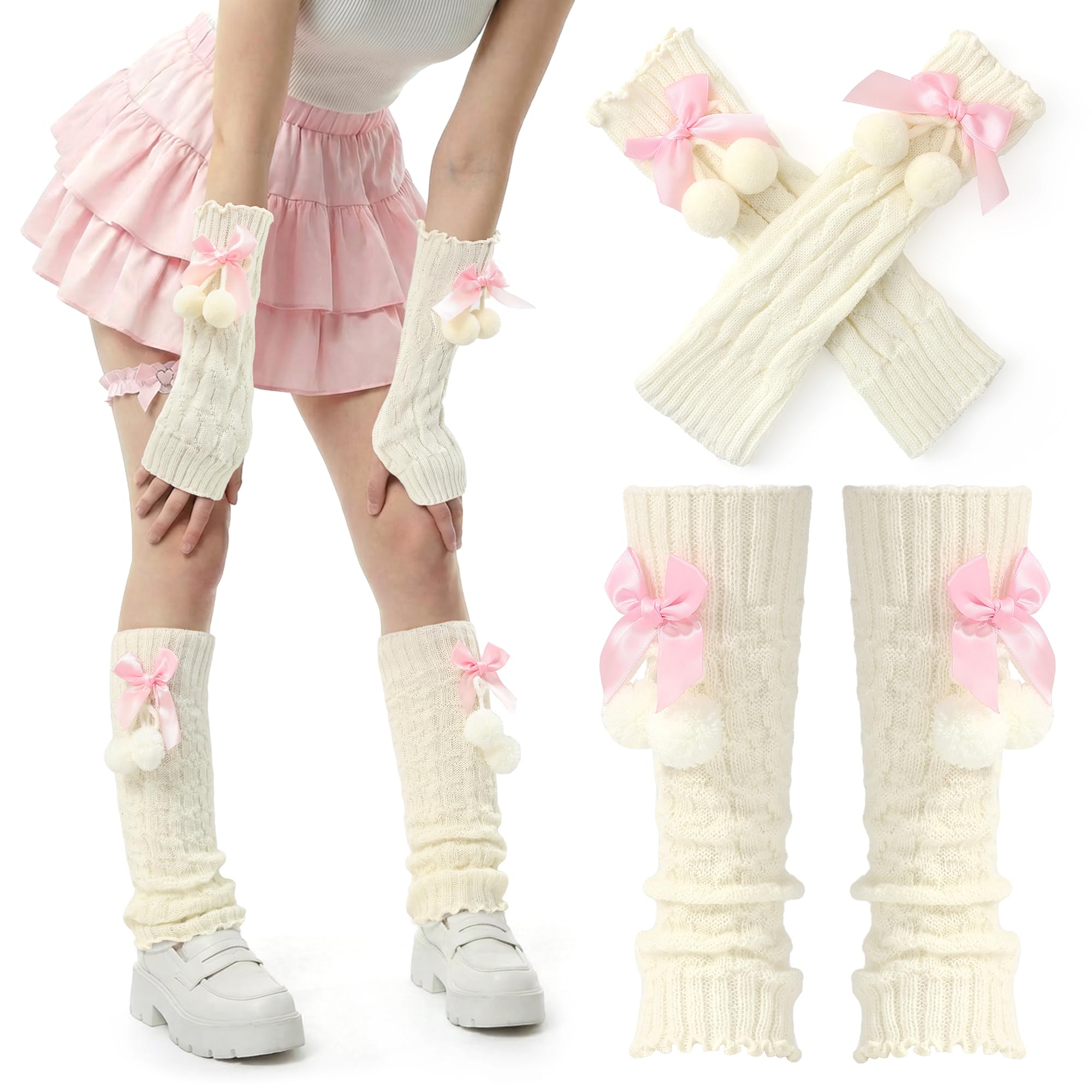 Jeasona Leg Arm Warmers for Women Girls Basic Lolita Style Ribbed Knit Socks for Daily Wear Party Cosplay