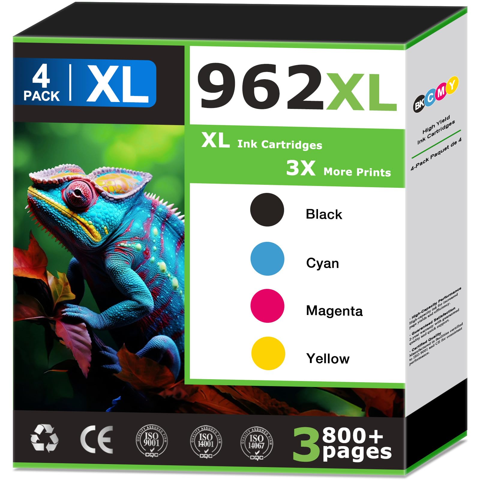 Photo 1 of 962XL Ink Cartridges Replacements for HP 962 Ink Cartridges Combo Pack (4 Pack), Compatible with HP OfficeJet Pro 9025e 9018 9010 9015 9025 Printers, 962 Black and 962 Color, Updated with V19.5.1 Chip