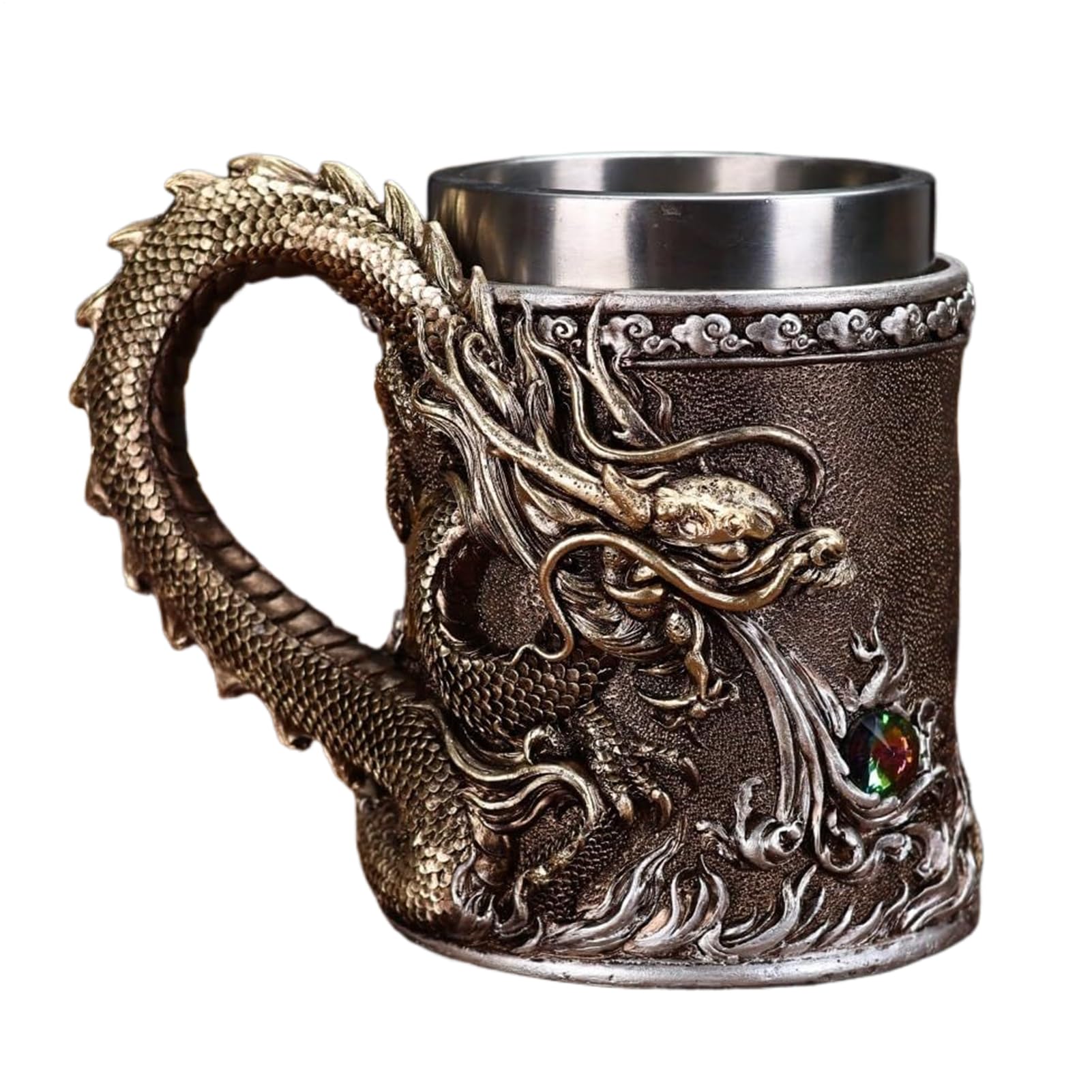 Vaso de dragón en relieve de metal chino versátil para bebidas