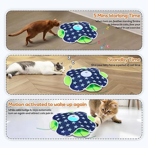 Miniatura 4 de Juguetes interactivos para gatos, pluma móvil automática oculta en la alfombra, juguetes para gatos activados por movimiento con mouse chirriante,