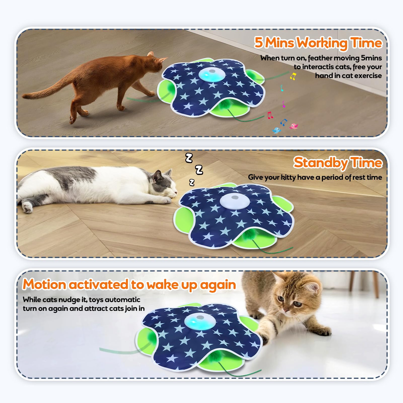 Oxawo Giocattoli interattivi per gatti con piume che si muovono automaticamente nel tappetino, giocattoli per gatti attivati dal movimento, giocattoli per gatti annoiati