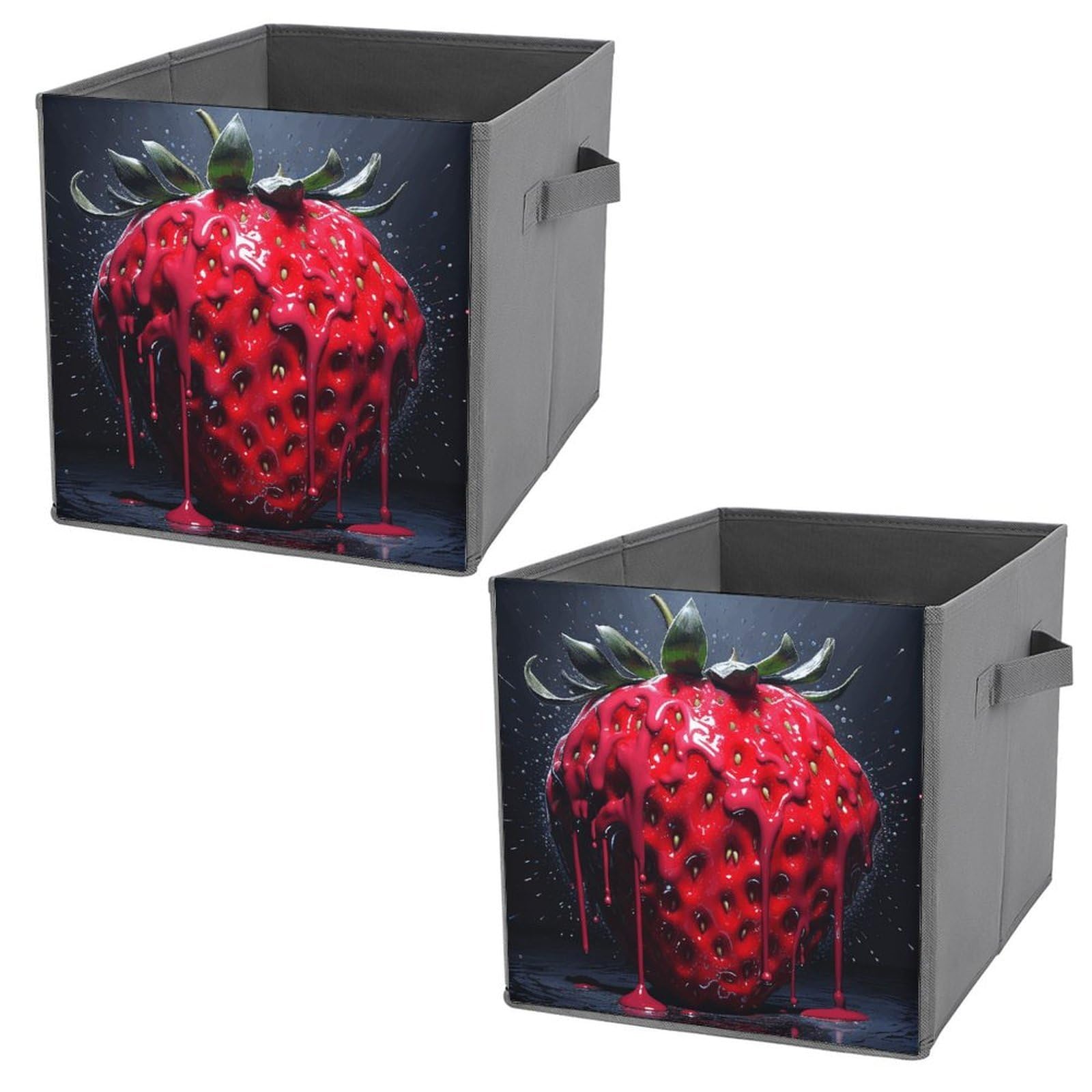 NONHAI Collapsible Storage Bins with Dual Handles Fabric Storage Basket Foldable Cubes Organizer Baskets Bright Red Strawberries Storage Boxes for Organizing Clothing Cube Storage Organizer Bins