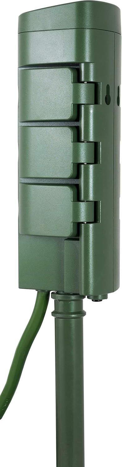 Enbrighten Wi-Fi Smart Yard Stake showing the ground stake being inserted