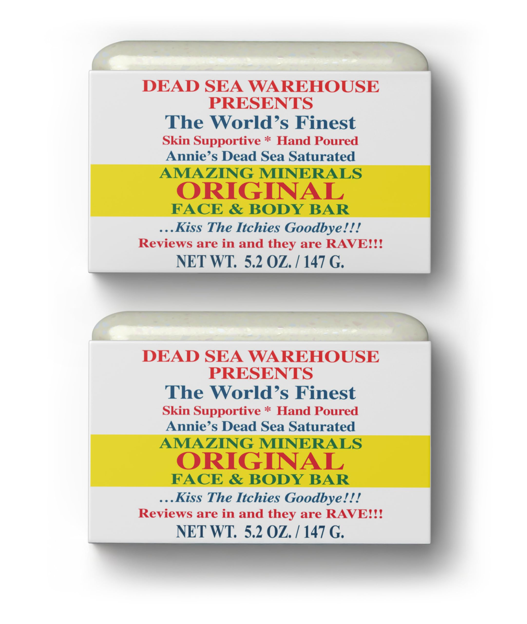 Dead Sea Warehouse - Dead Sea Salt Soap Bar - Original Face & Body Bar - Hydrating Mineral Soap for All Skin Types, Fragrance-Free - 2 Pack - 5.2 oz