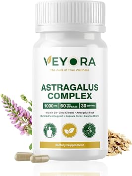 Astragalus Complex 1000 mg | 60 Vegan Capsules | Astragalus Root, Elderberry Extract, Beta Glucans, Vitamin D3, K2, Zinc & Selenium | Dietary Supplement | Non-GMO | Gluten-Free | Made for USA