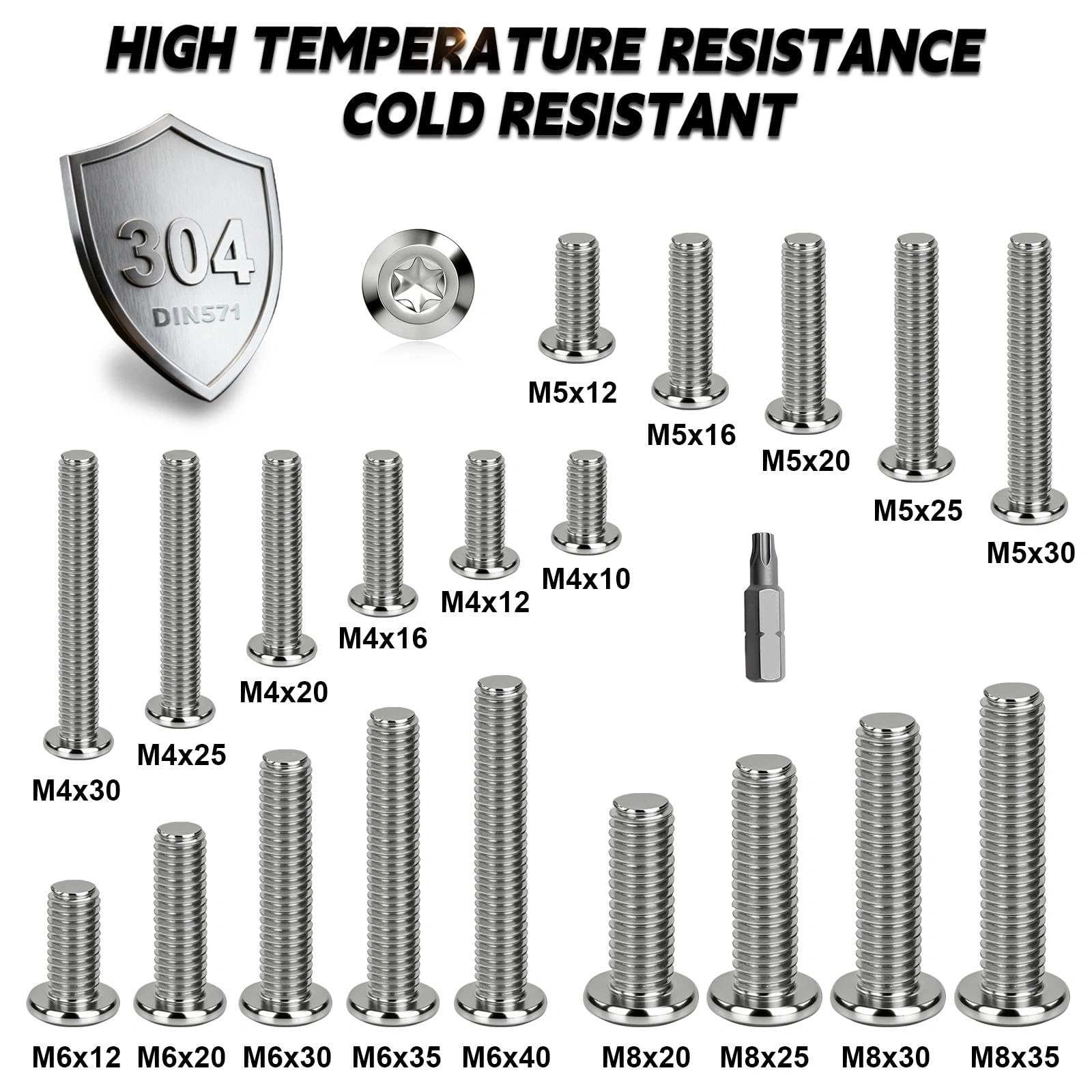 Śruby z łbem płaskim M6 x 30 mm, śruby ze stali nierdzewnej A2 V2A, 15 sztuk śrub z łbem soczewkowym, Torx, M6, śruby meblowe, pełny gwint, śruby metalowe z bitem Torx do naprawy mebli