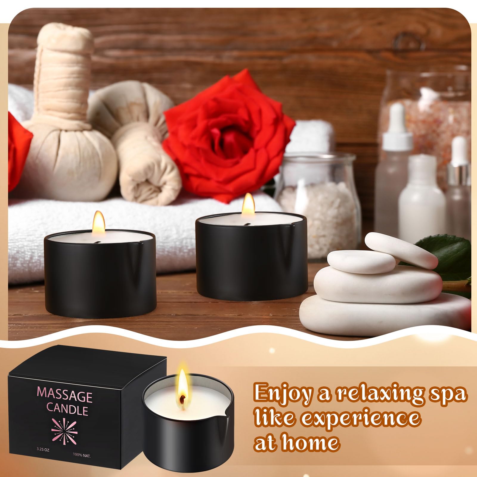 Nuanchu 4 candele a olio per massaggi da 170 g, accendono a bassa temperatura profumate per il corpo, per terapia di massaggio, a base di soia, regalo di Natale, casa, spa, 4 profumi