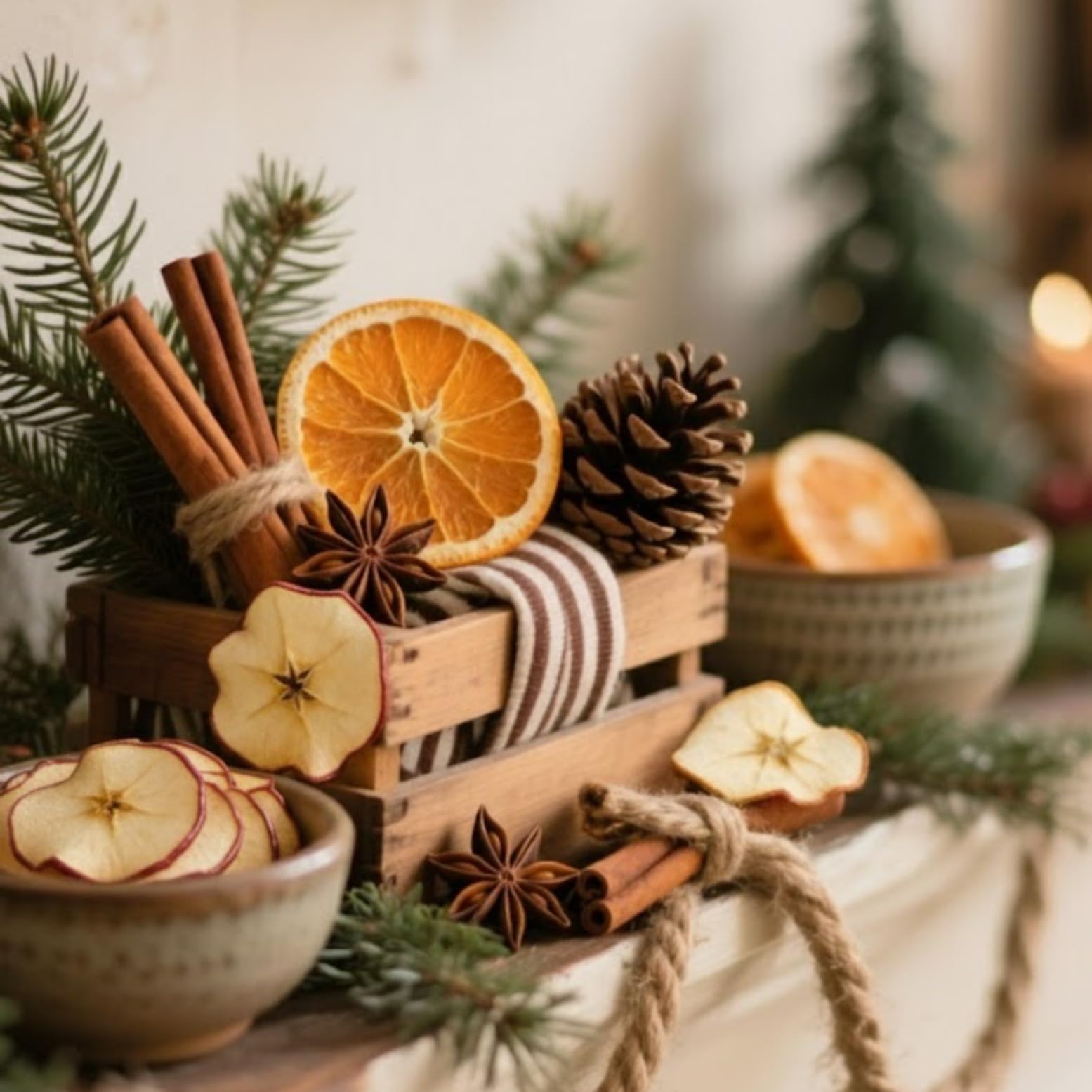 Decorazioni natalizie naturali - fette d'arancia, fette di mela, bastoncini di cannella - Corona d'Avvento Corona di Natale Composizione d'Avvento potpourri