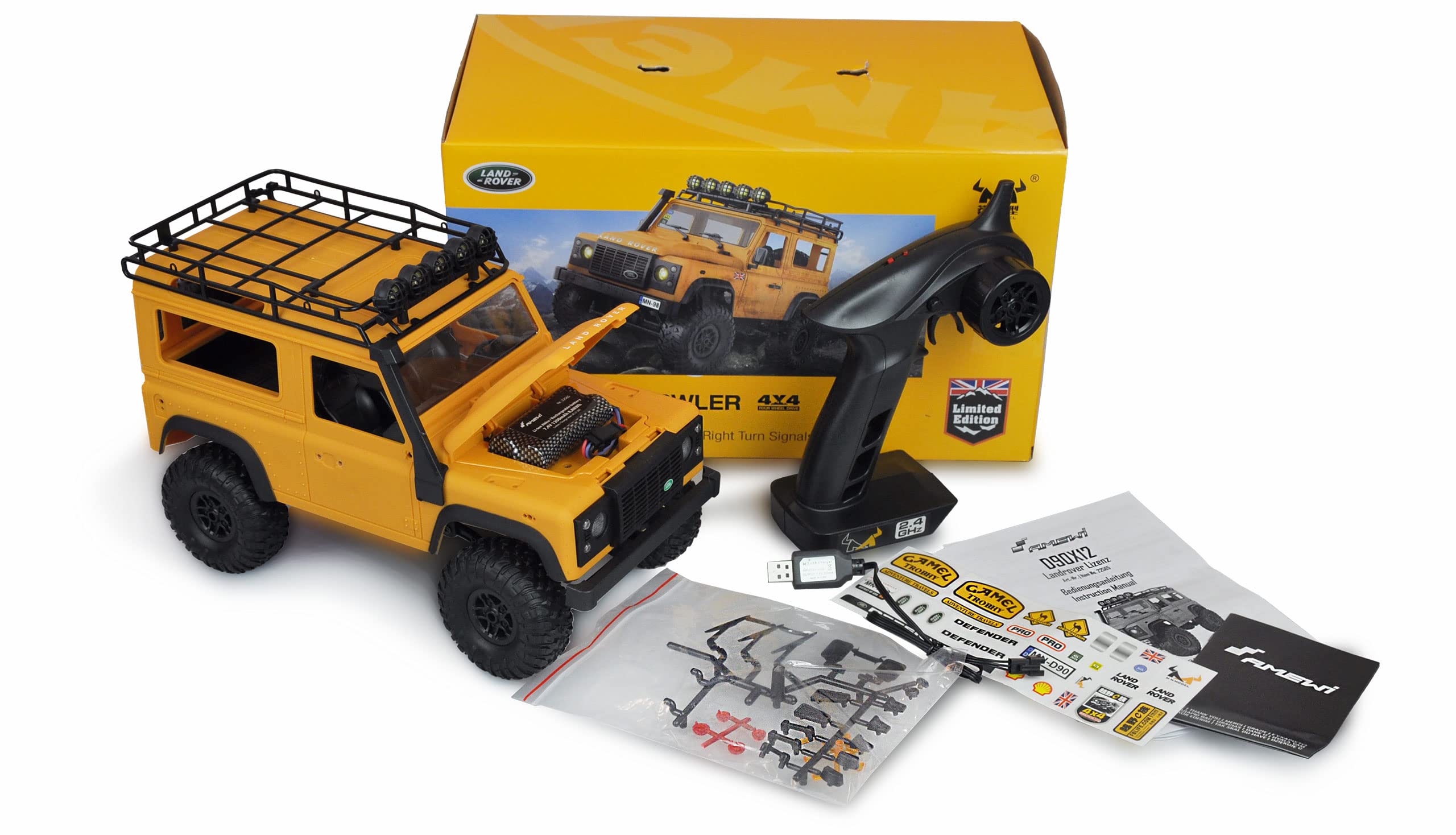 Amewi 22565 D90X12 Landrover Scale Crawler pojazd licencyjny 4WD 1:12 RTR, żółty