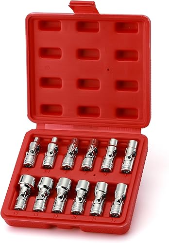 Miniatura 6 de EMENTOL 12 piezas 14" accionamiento juego de llaves universales de junta universal, 6 puntos, juego de llaves universales flexibles métricas, CR-V,