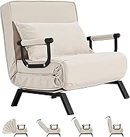 Vista 15 de Sillón convertible para cama, sillón tapizado de tres pliegues con almohada, sofá plegable de ocio con respaldo ajustable de 6 ángulos, cama