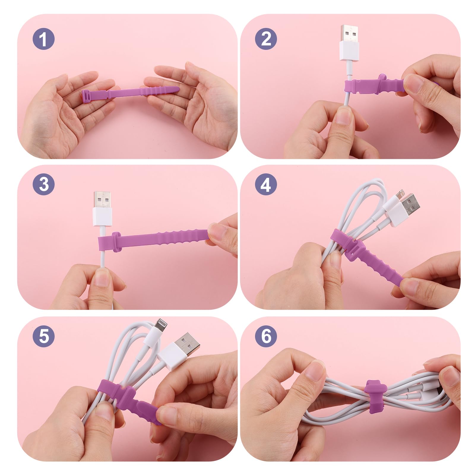 10Pack Silicone Cable Ties Cord Organizer Wrap - Seychelles