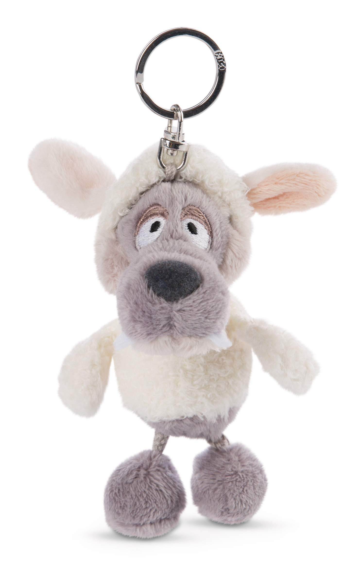 NICI Ulvy the Wolf soft toy keyring 10 cm with a fluffy hoodie - Cuddly animal pendant for lanyards & key holders - Mini plush toys, Keyrings for girls and boys