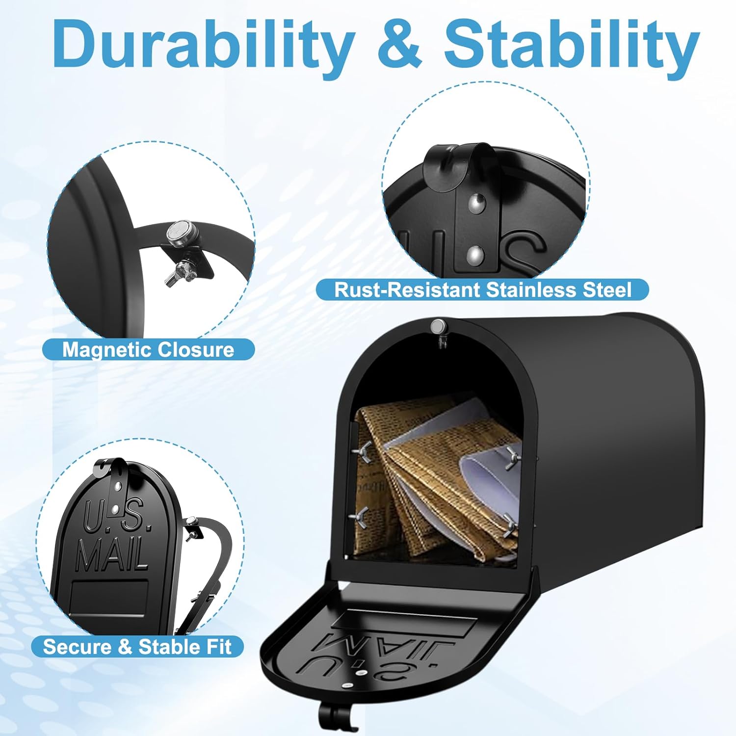 Moxweyeni 8" x 10" Mailbox Door Replacement – Black Metal Snap-in Door – Mailbox Cover with Magnetic Closure – Durable Mail Box Repair Kit for Brick Mail Box Rusted Standard