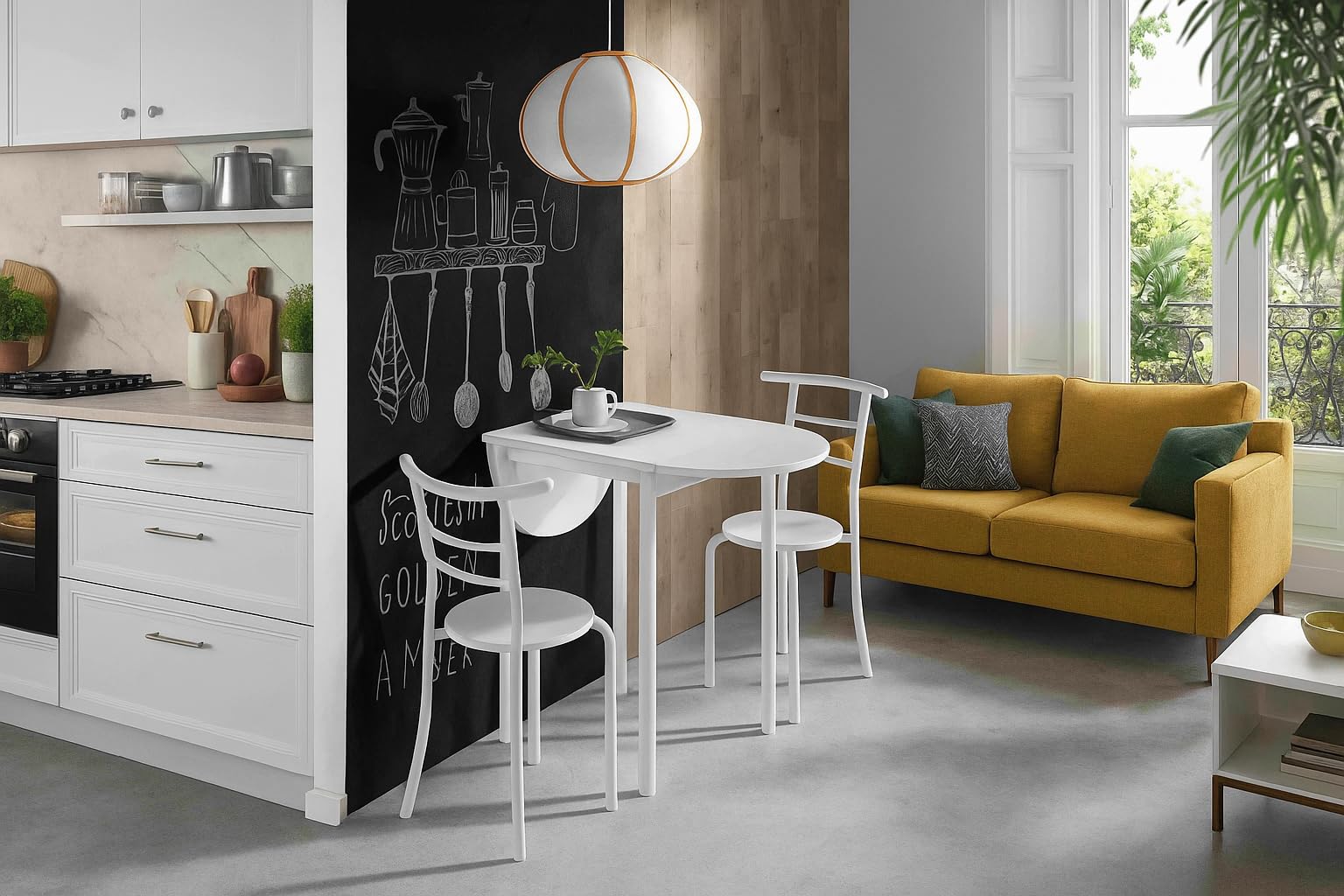 MOMMA HOME Tavolo da Cucina Allungabile e Set di 2 Sedie Modello Leva, Colore Bianco