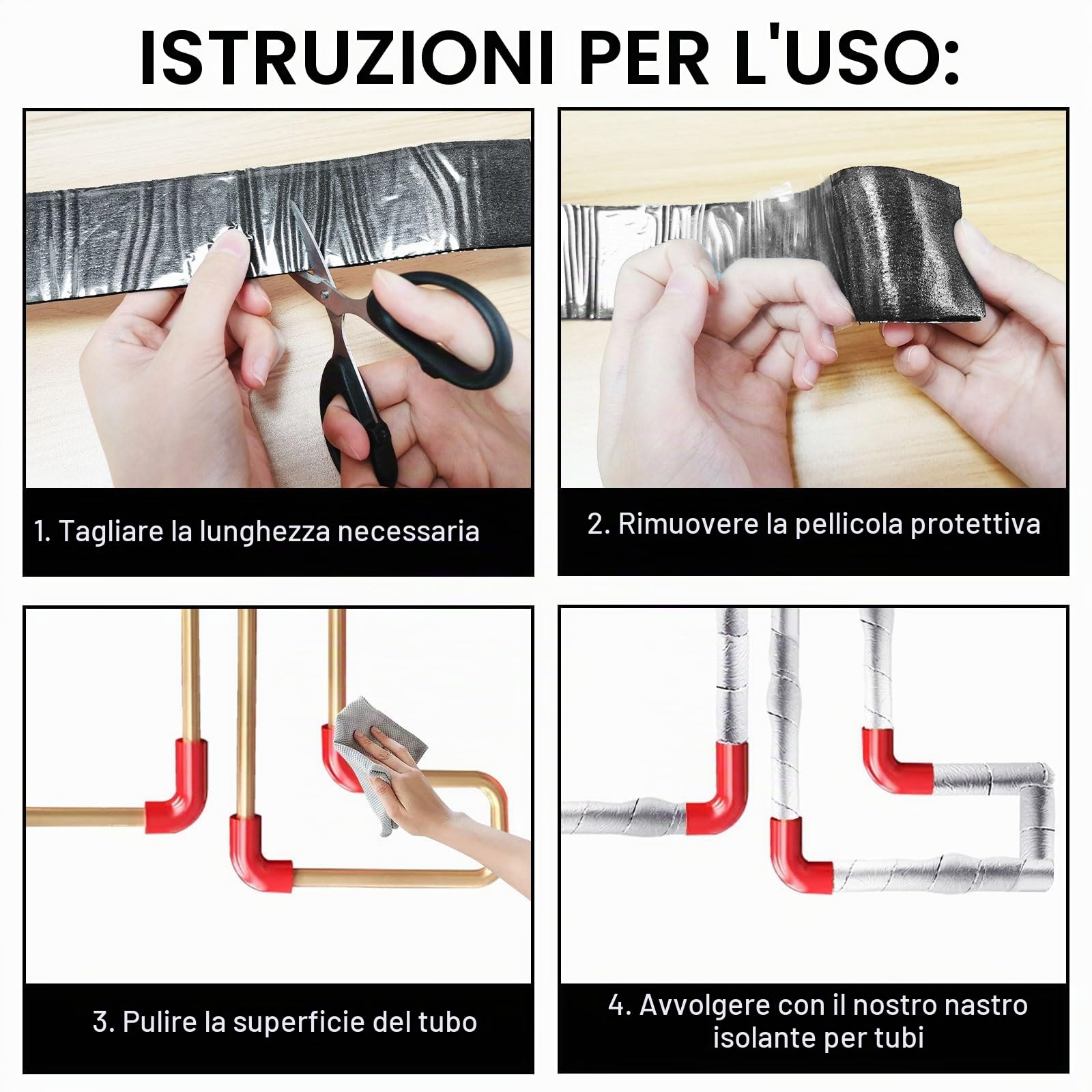 2 rotoli di isolamento per tubi di riscaldamento, 5 cm x 10 m, autoadesivo, per avvolgere i canali, pellicola isolante con schiuma, per la protezione dei tubi