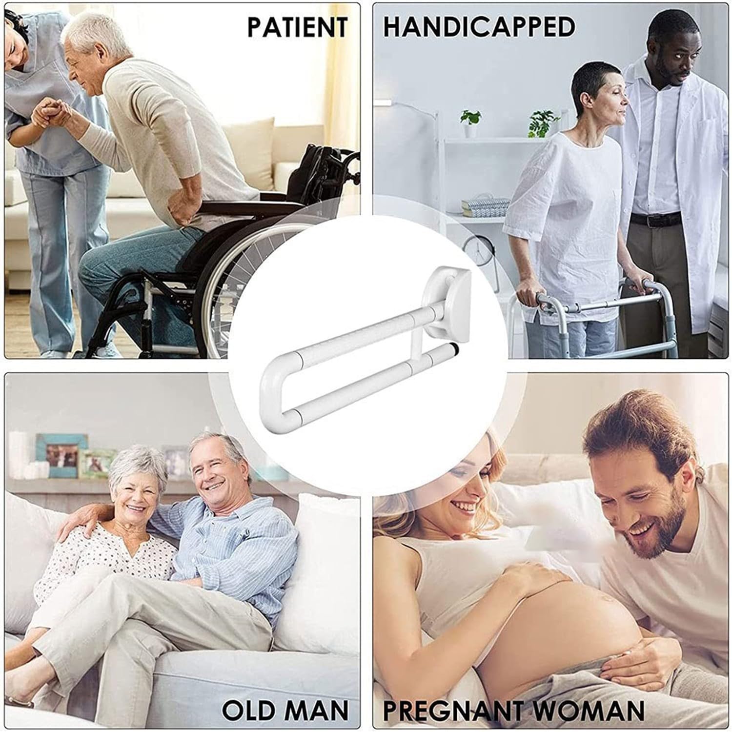 Barra Minusvalidos Baño,Barra De Apoyo Para Inodoro Barra De Seguridad Inoxidable Antideslizantes Puede Soporta 100Kg Para Ancianos,Embarazadas Y Discapacitados,Abatible,Soporte Para Baño B,75CM