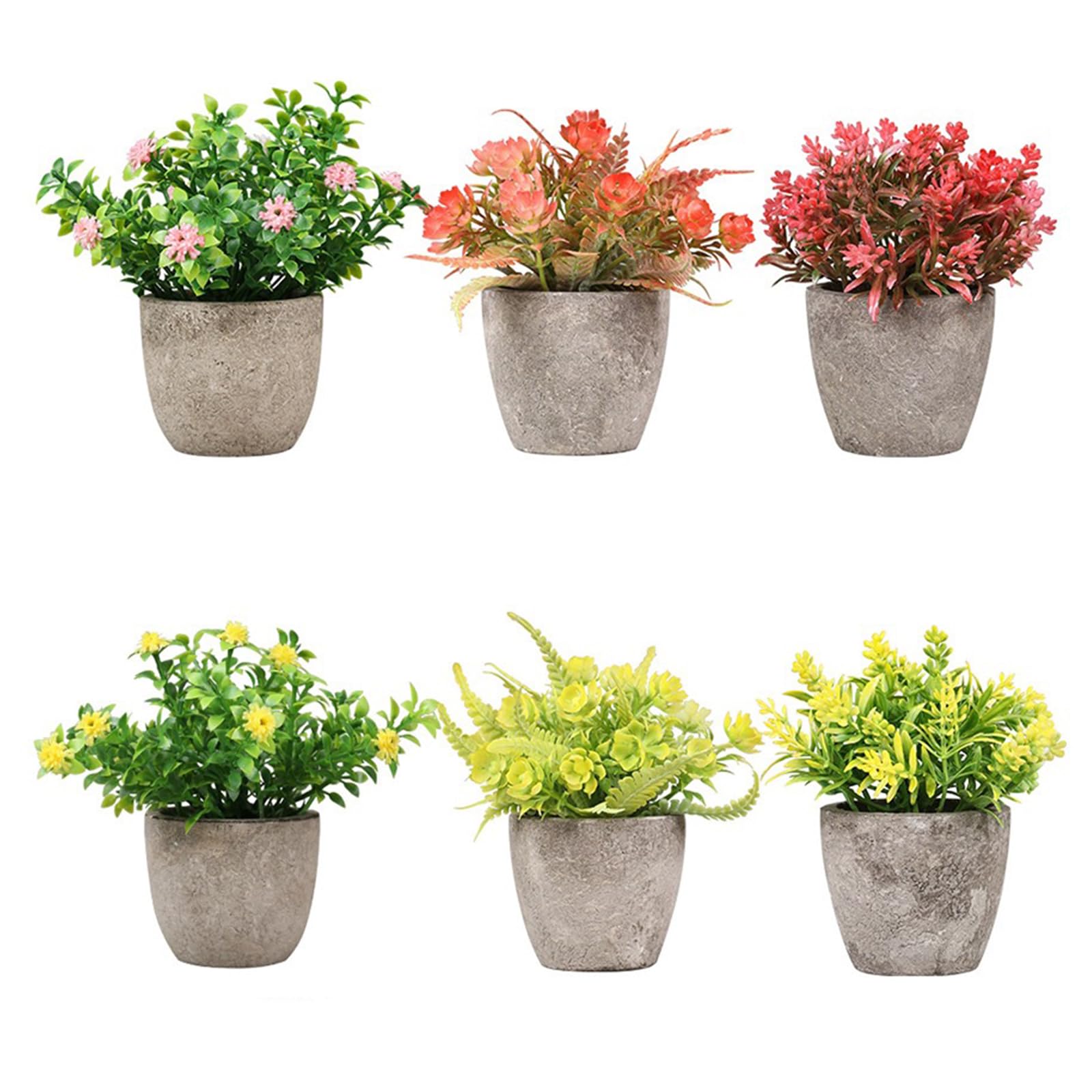 Artigreen Artificial Flower Plants Set of 6, Indoor Mini Plastic Plants, Fake Topiary Shrubs Greenery Fake Potted Flowers for Home,Office,Room Desk Table Decoration,Exquisite New House Gift (SET2)