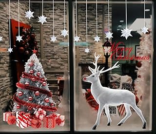 heekpek Grande Autocollant Fenêtre Noel DIY Noel Deco Autocollant Décorations de Fenêtre de Noël Flocon de Neige, Elan, Arbre de Noël (4 * 30 * 90cm) (Transparent)
