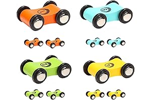 Top Bright Wooden Car Ramp Race Track, Comes with 12 Toddler Wooden Toy Cars