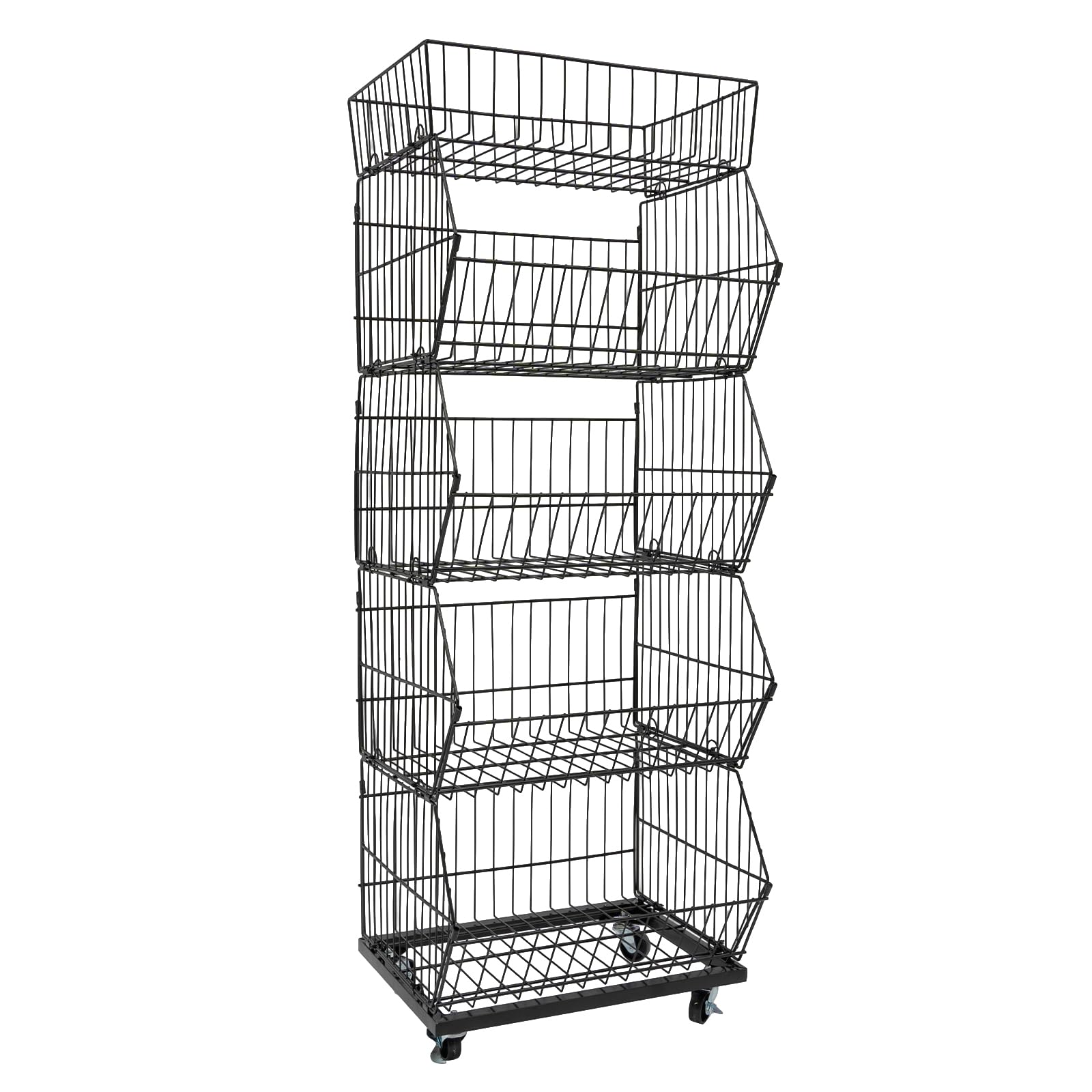 NEATOOM 5 Tier Retail Display Rack, Metal Wire Baskets Organizer Shelf with Wheels, Fruit and Vegetable Storage Cart for Supermarket, Convenience