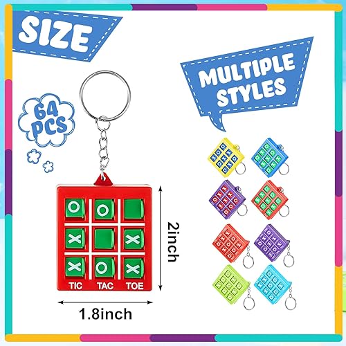 Miniatura 2 de Honoson 64 llaveros de juego de Tic Tac Toe para fiestas, regalos de cumpleaños, bolsas de regalo, rellenos de plástico para llaves, mini mochila