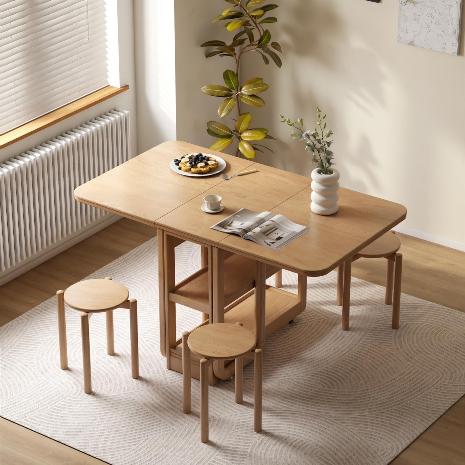 Condition photo showing New/Like New for oak stackable stool, small plant stand, round wooden stool for dining room, living room, entryway, classroom, school, 15.4" x 15.4" x 16.7'', natural (2)
