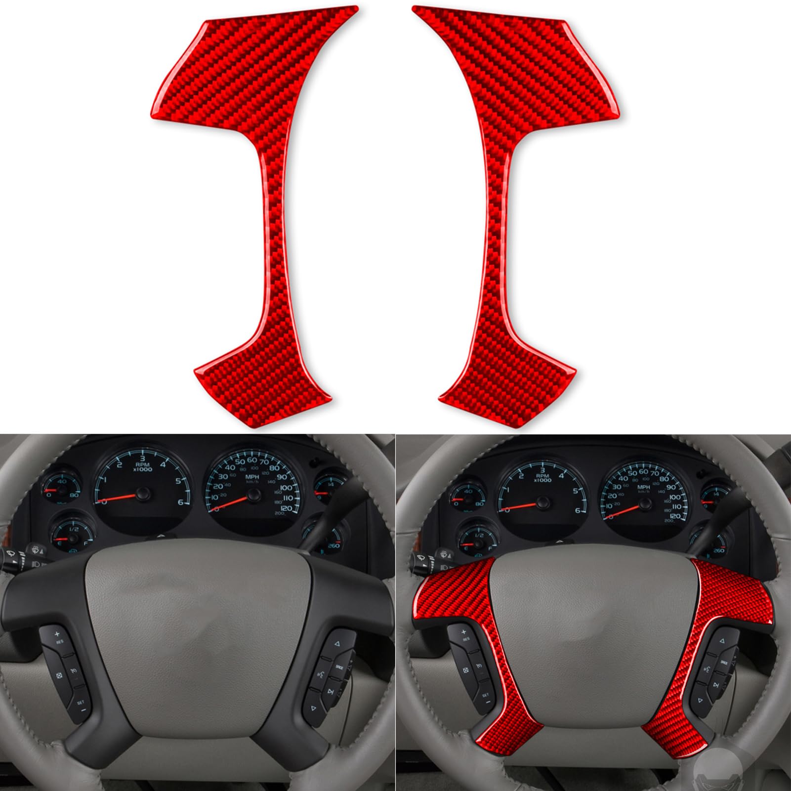 Auto Main Driver's Rudder Decoration Decal 2pcs Premium Sticker Real Quality Soft Carbon Fiber Interior Trim Compatible with Chevrolet Avalanche/Silverad LTZ/Sierra SLT 2007-2013 Accessories Red