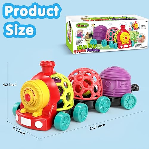 Miniatura 6 de Tren de juguete para bebés, juguete de autos suaves para niños de 6 a 12 meses, juguete de tren musical para niños pequeños de 1 a 3, sonajeros