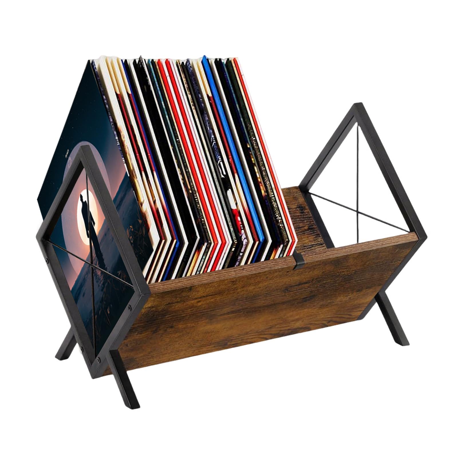 Contenitore per dischi in vinile, 1 ripiano in legno con divisorio regolabile, libro e piastra in vinile, supporto per dischi in vinile, organizzatore per CD, album, riviste, libri