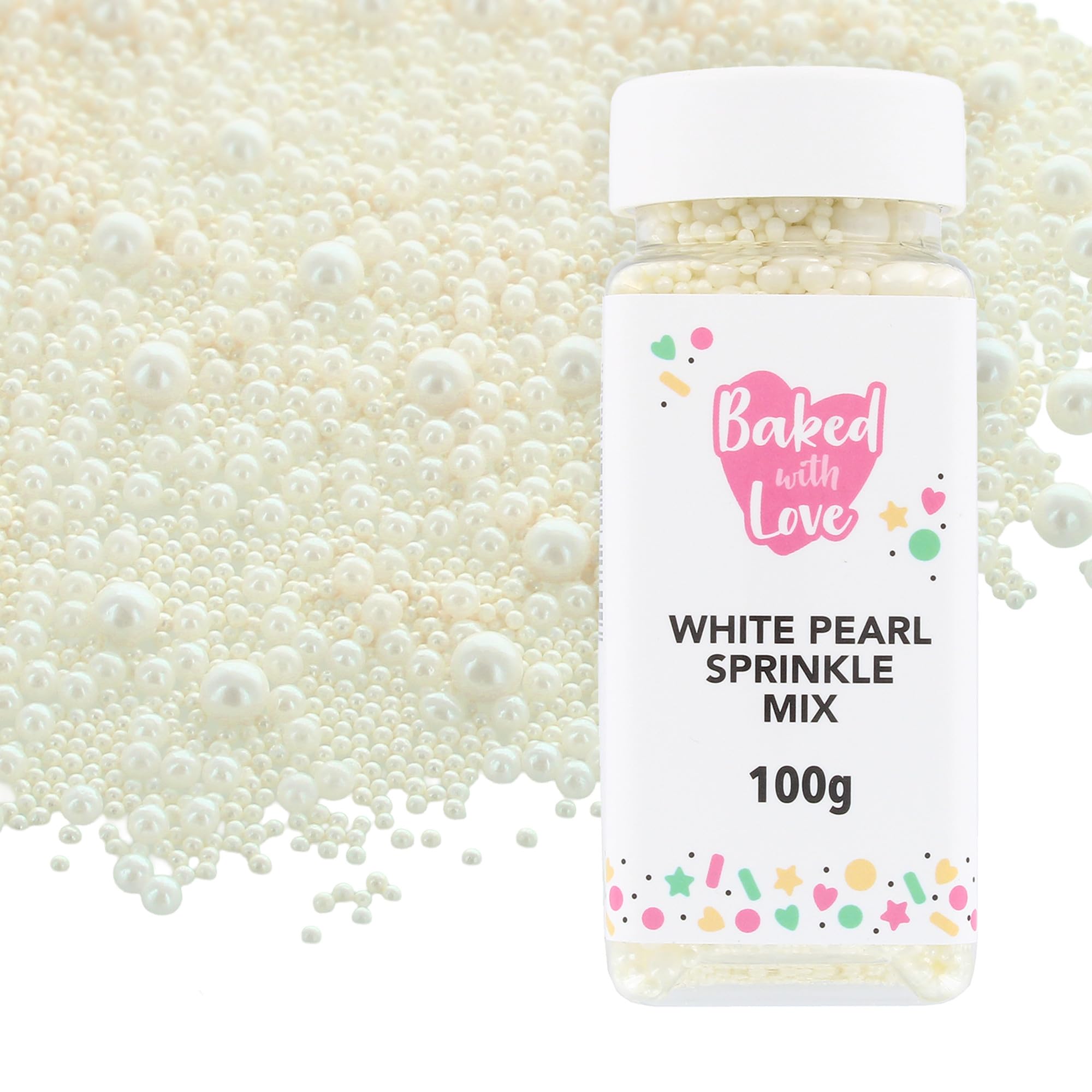 White Pearl Sprinkles By Baked With Love | 100g | Mother Of Pearl Sugar Cake Sprinkles, Edible Cake Decorations, Sugar Balls For Cupcakes