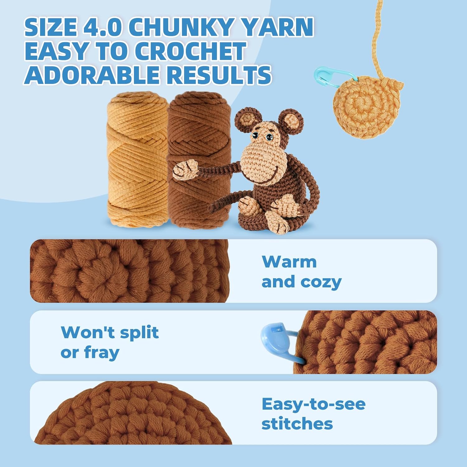 iptek Crochet Kit for Beginners Adults，Crochet Yarn for Beginners, 10colors Total Crochet Yarn Kits with Easy-to -See Stitches，Includes Basic Stitch Guide and extensive amigurumi Video tutorials.