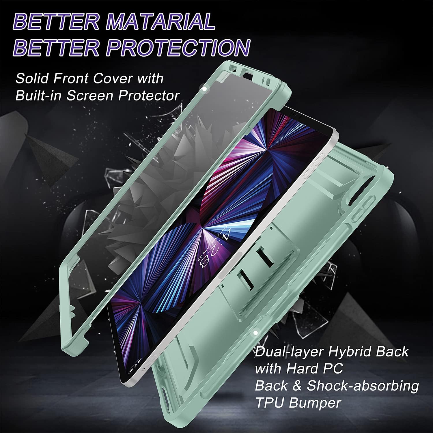 Soke Case for iPad Pro 11 Inch 2022/2021/2020/2018/iPad Air 5th/4th Generation,Built-in Screen Protector - Support 2nd Apple Pencil Charging - Heavy Duty Rugged Protective Kickstand Case - Mint Green