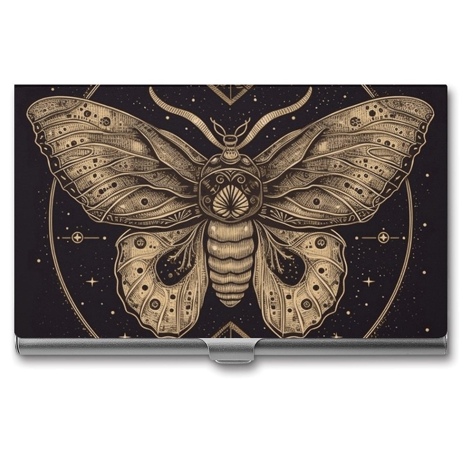 DWVTSLH Moth Business Card Holder, Slim Portable Metal Business Card Case Pocket Wallet Professional Name Cards Holder for 22-30 Cards, Credit Card ID Case/Holder for Men Women