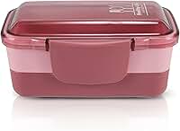 Marmita 2 Divisorias Vasilha Esquenta Fitness Congelar Pote Cor:Rosa