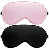 Silk Sleep Mask – 2 Pack Silk Eye Mask for Sleeping, Adjustable Strap, 100% Blackout, Soft Travel & Home Sleep Shade Cover for Women & Men (Pink & Black) Black & Pink