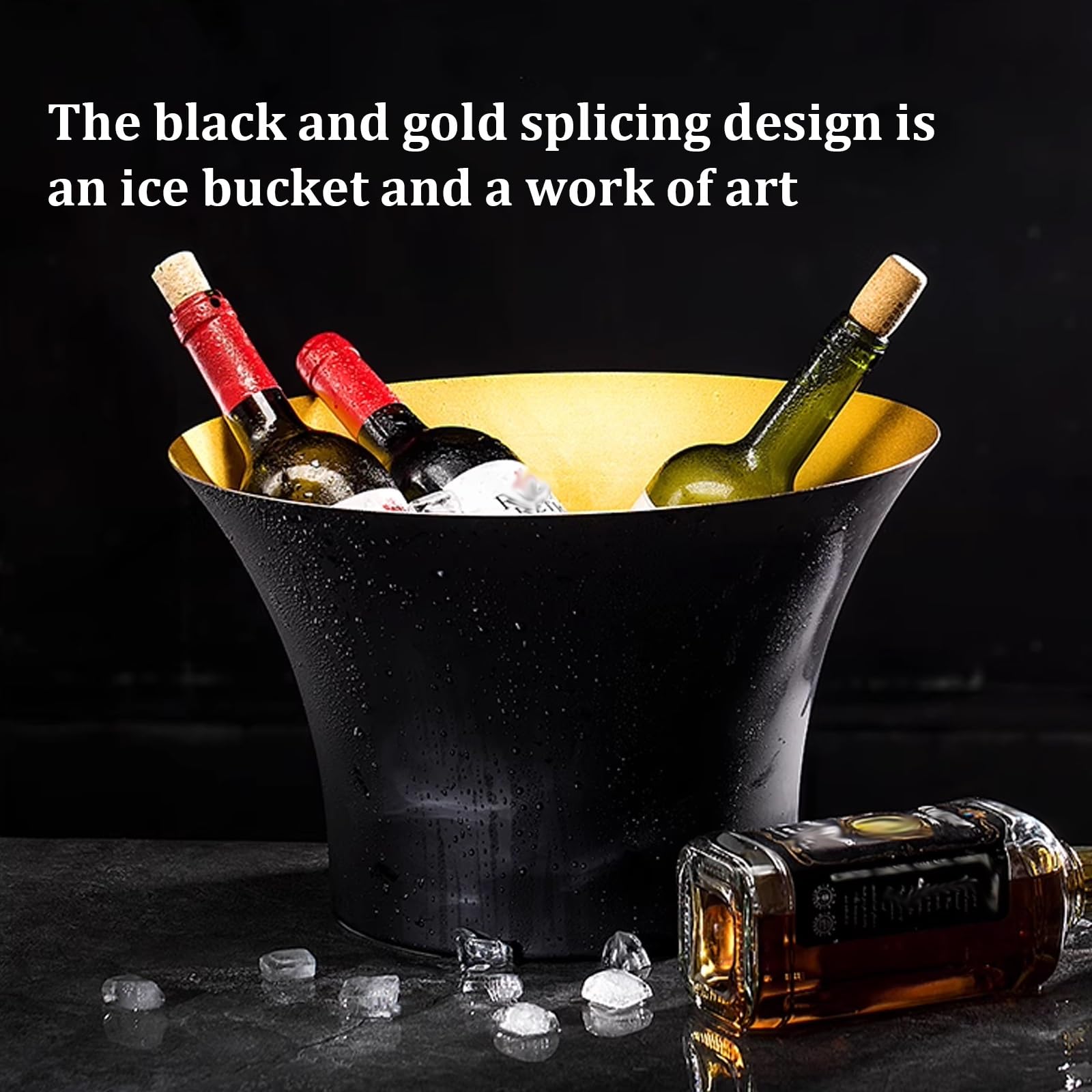 Secchiello per il ghiaccio in acciaio inox – nero oro champagne refrigeratore per bevande cocktail vino rosso birra – perfetto per campeggio, cene e banchetti