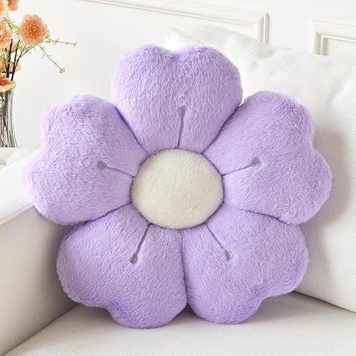Ddliury Flower Pillow, Flower Shaped Pillow Decorative Throw Pillows for Bed Couch, Cute Daisy Pillow Dorm Decor Floor Seating Cushion (Light Purple, 15 Inches) - 15 Inches - Light Purple