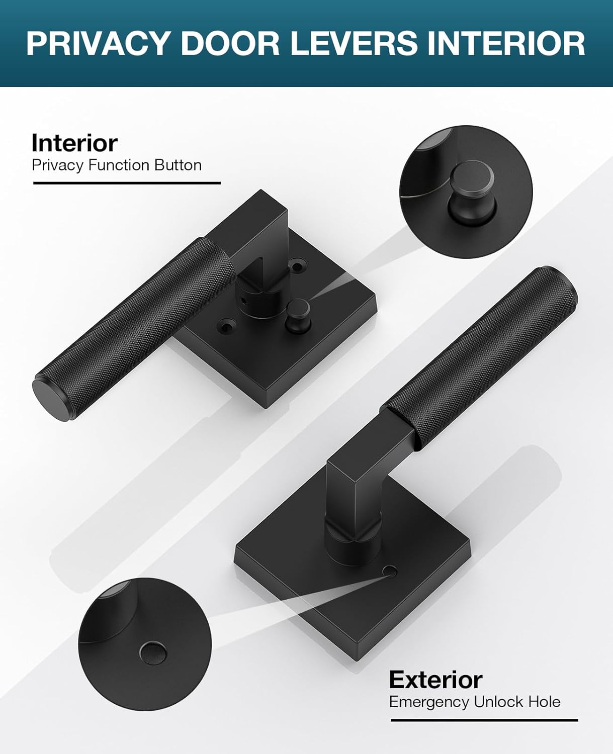 Black Door Handle, Black Door Locks for Bedroom or Bathroom, Heavy Duty Door Handles Interior with Locks for Left & Right Handed Doors, 6 Pack