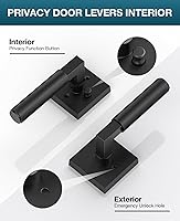 Vista 3 de Manija de puerta negra, cerraduras negras para dormitorio o baño, manijas de puerta resistentes para interiores con cerraduras para puertas zurdas