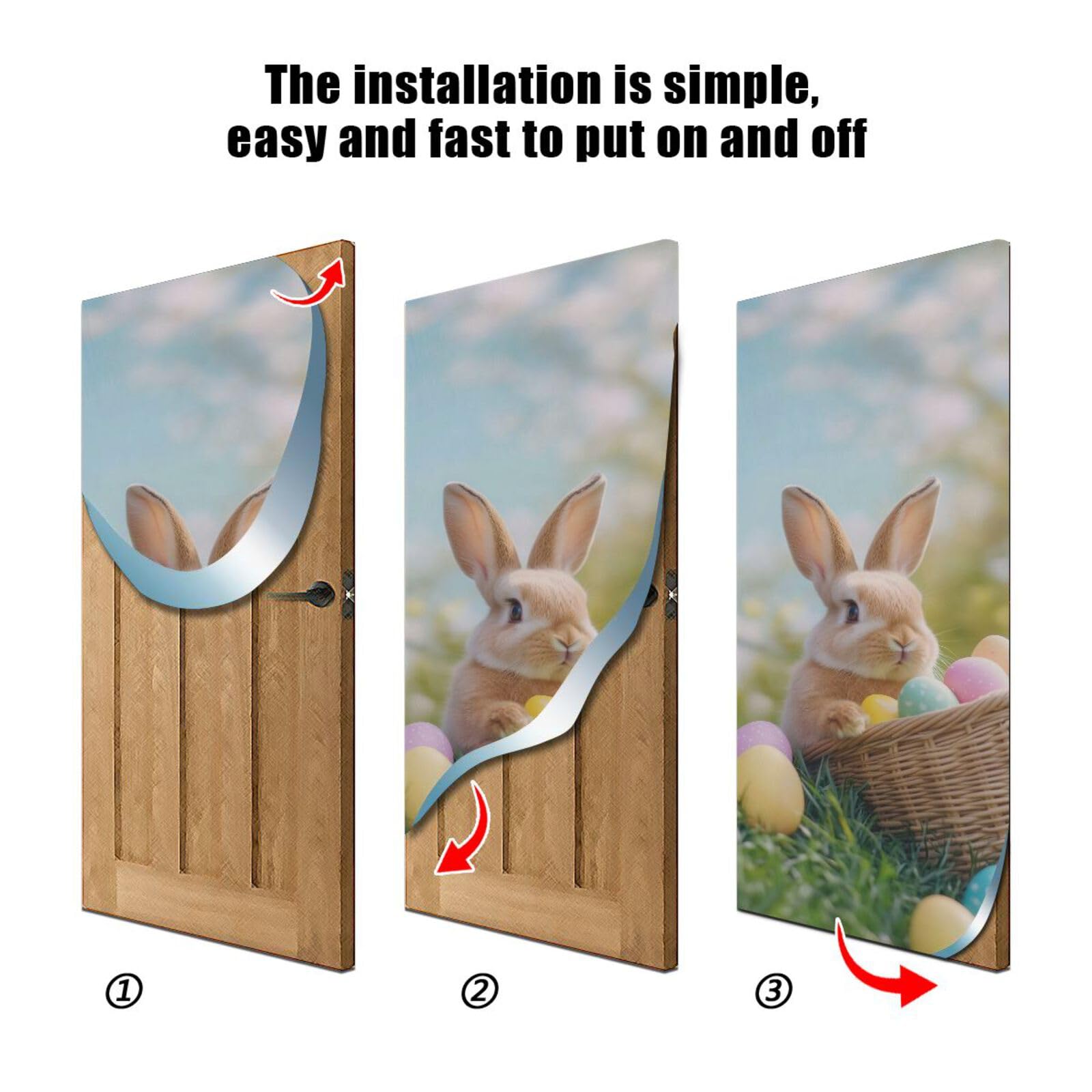 FLildon Easter Eggs Cute Bunny Door Cover Decoration, Party Accessory Porch Decor for Festive Ornament Room Door Covers 35 x 79 Inch