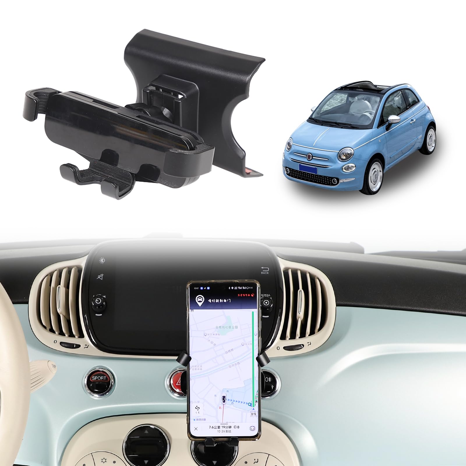 Lhuayeu Porta Cellulare Auto per Fiat Tipo 500 500L 500X, Supporto Telefono Auto per Presa d'Aria Dell'Auto, 360°di Rotazione Porta Telefono Macchina,A