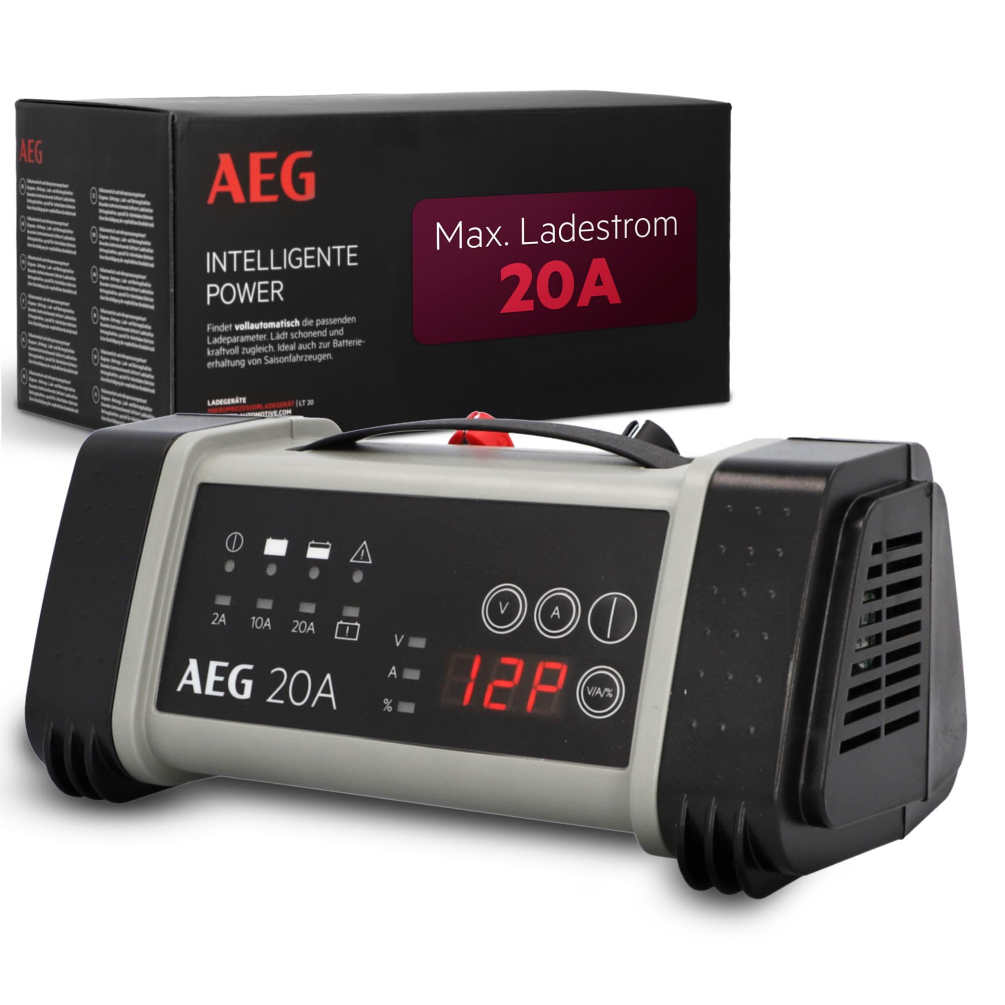 AEG Mikroprozessor Batterieladegerät LT 20, 20A für 12/24V Autobatterien, 9-stufig, Power Supply, intelligente Ladefunktion, automatischer Temperaturausgleich, Schwarz/Grau