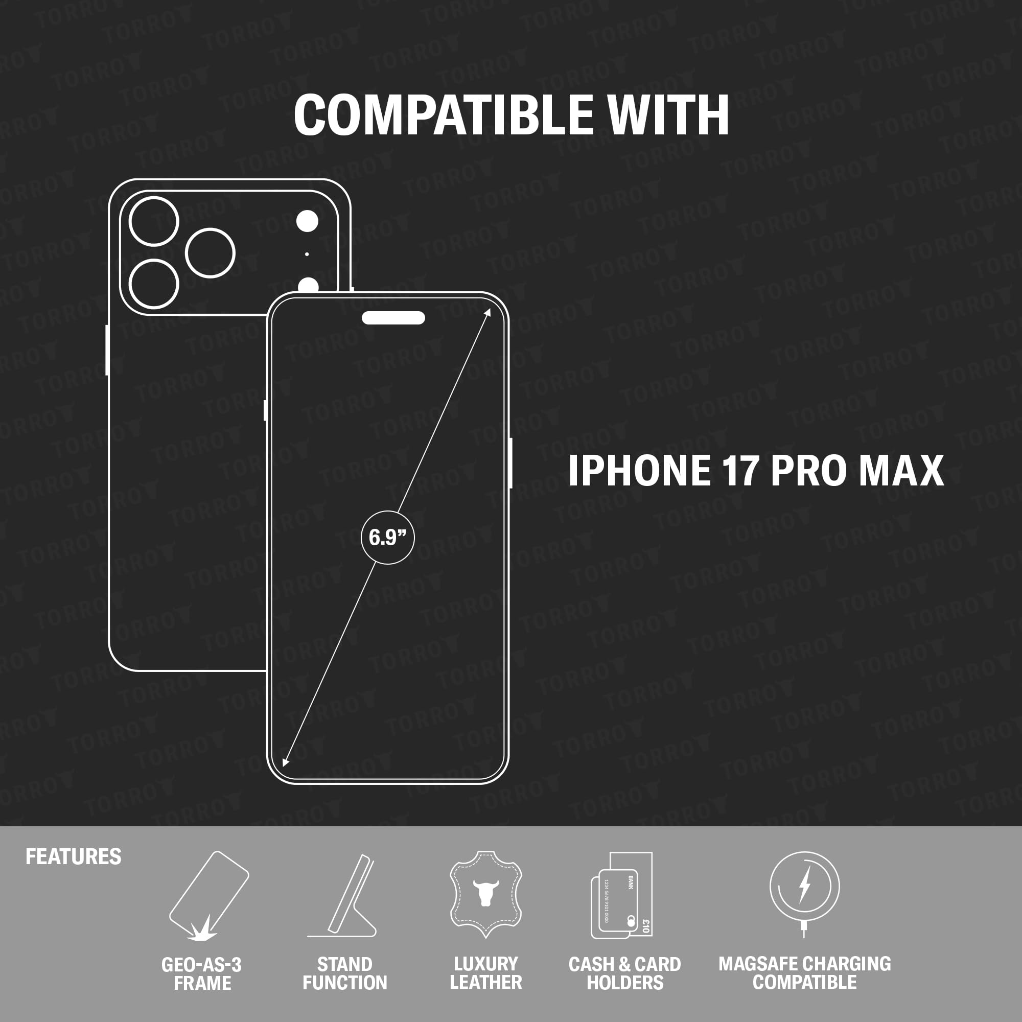TORRO Custodia in Pelle Compatibile con iPhone 17 Pro Max - Custodia a Portafoglio in Pelle con Supporto e Scomparti per Carte (Compatibile con i Caricabatterie MagSafe Ufficiali) - Ciliegia Scura