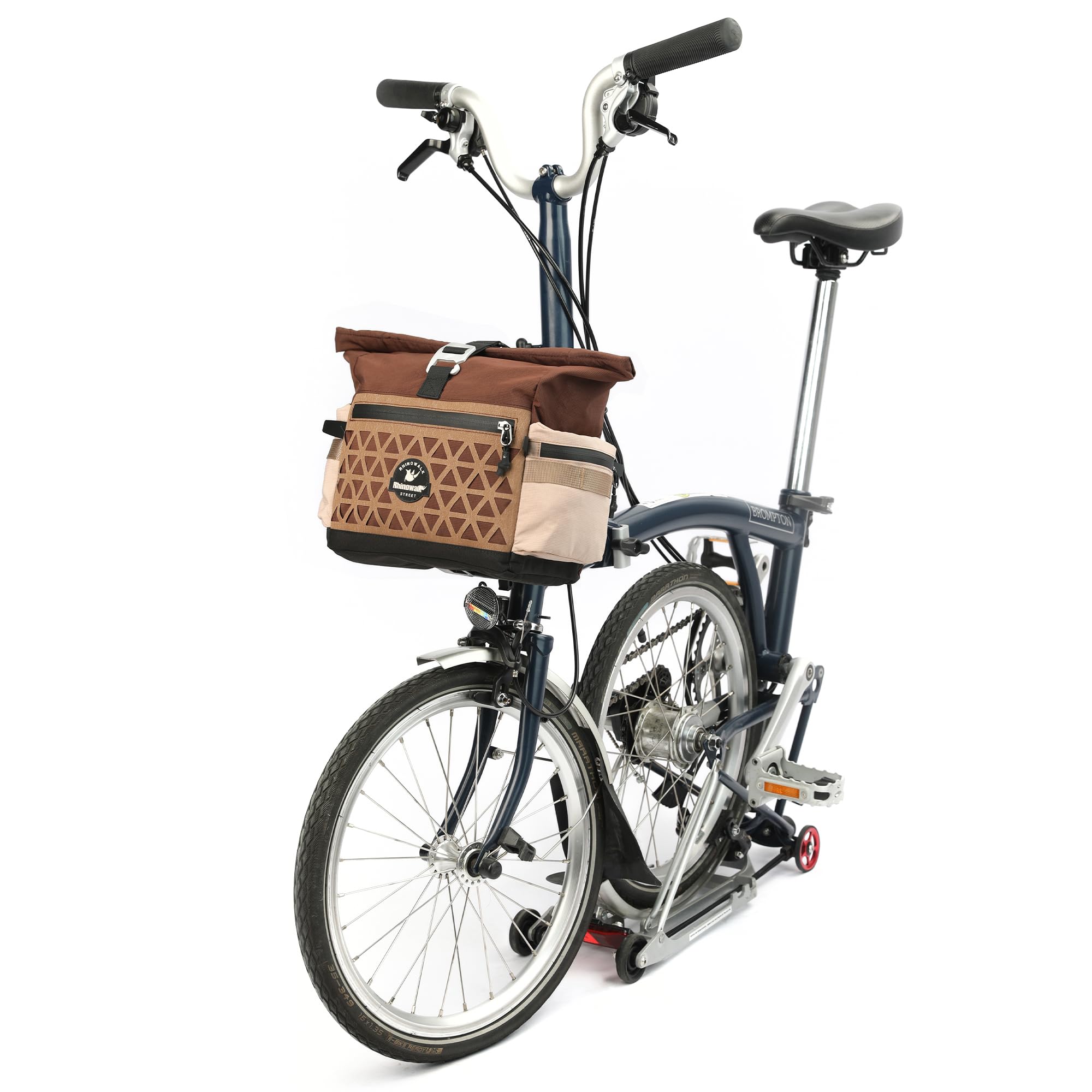 Rhinowalk Handlebar Bag for Brompton Folding Bicycle, 6.5L Expandable Front Bag with Quick Release Mount, Multiple Pockets, Shoulder Strap & Rain Cover (Brown)