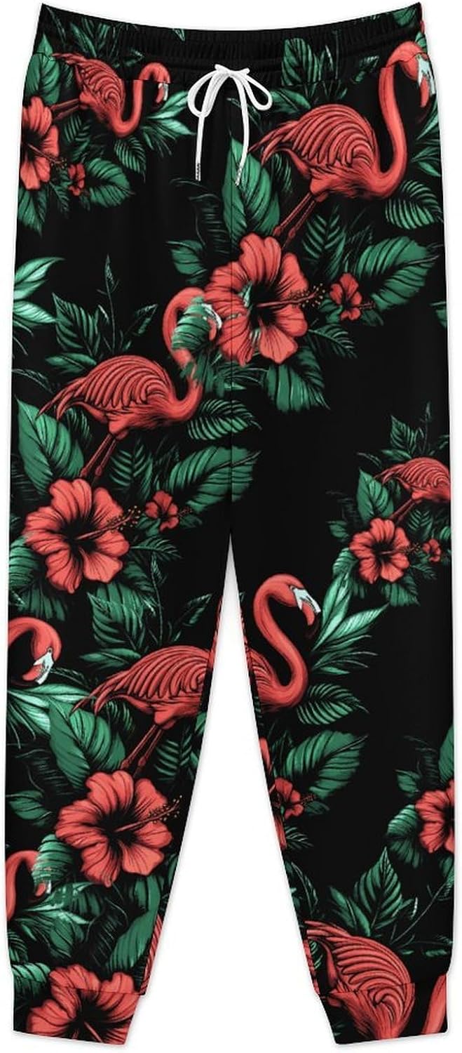 Flamingo Hibiscus Floral Men's Pants Athletic Workout Sweatpants Jogger Casual Pant for Sports Home