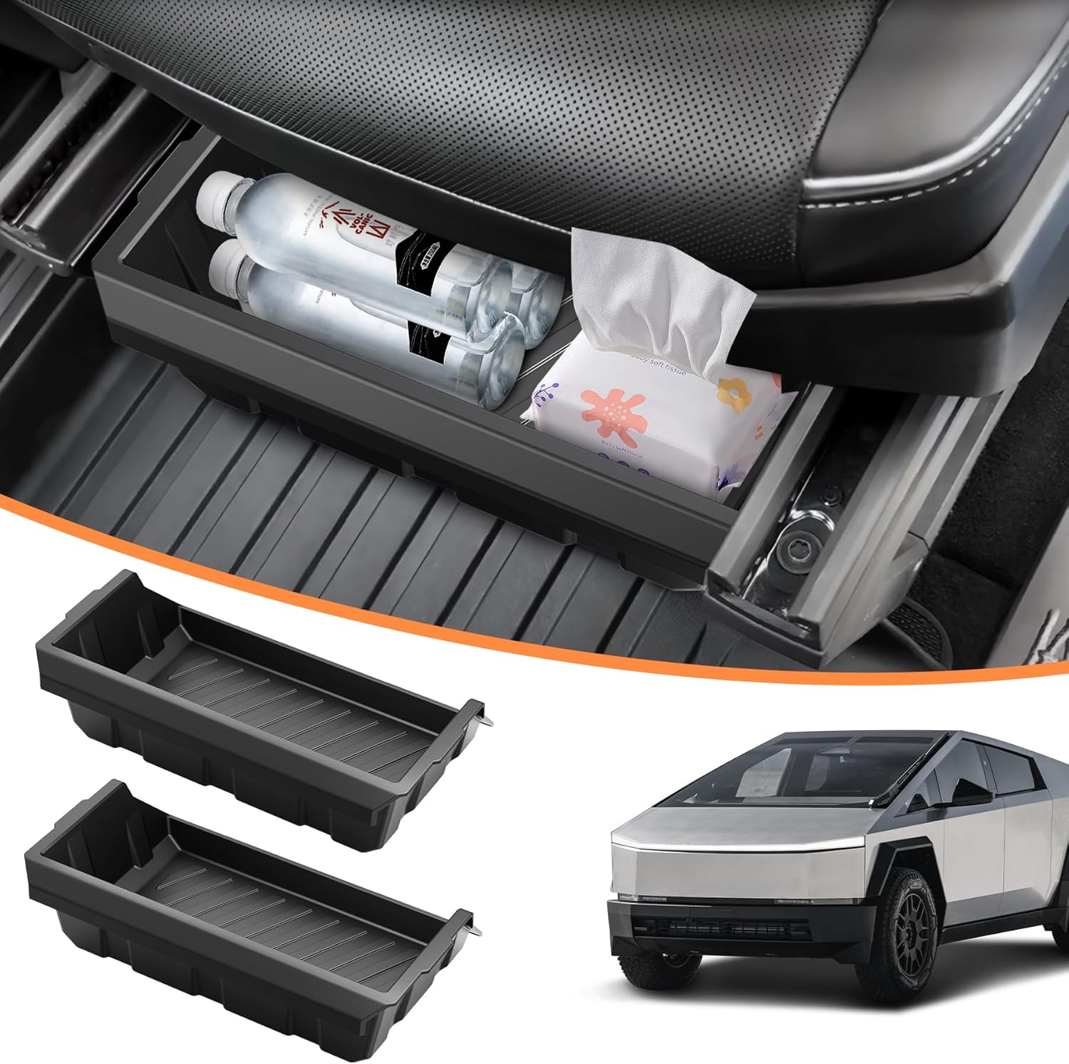 Front Under Seat Storage Box Compatible With Tesla Cybertruck 2024, Hidden ABS Under-Seat Storage Tray, 2PCS Front UnderSeat Organizers For Driver Passenger Seats