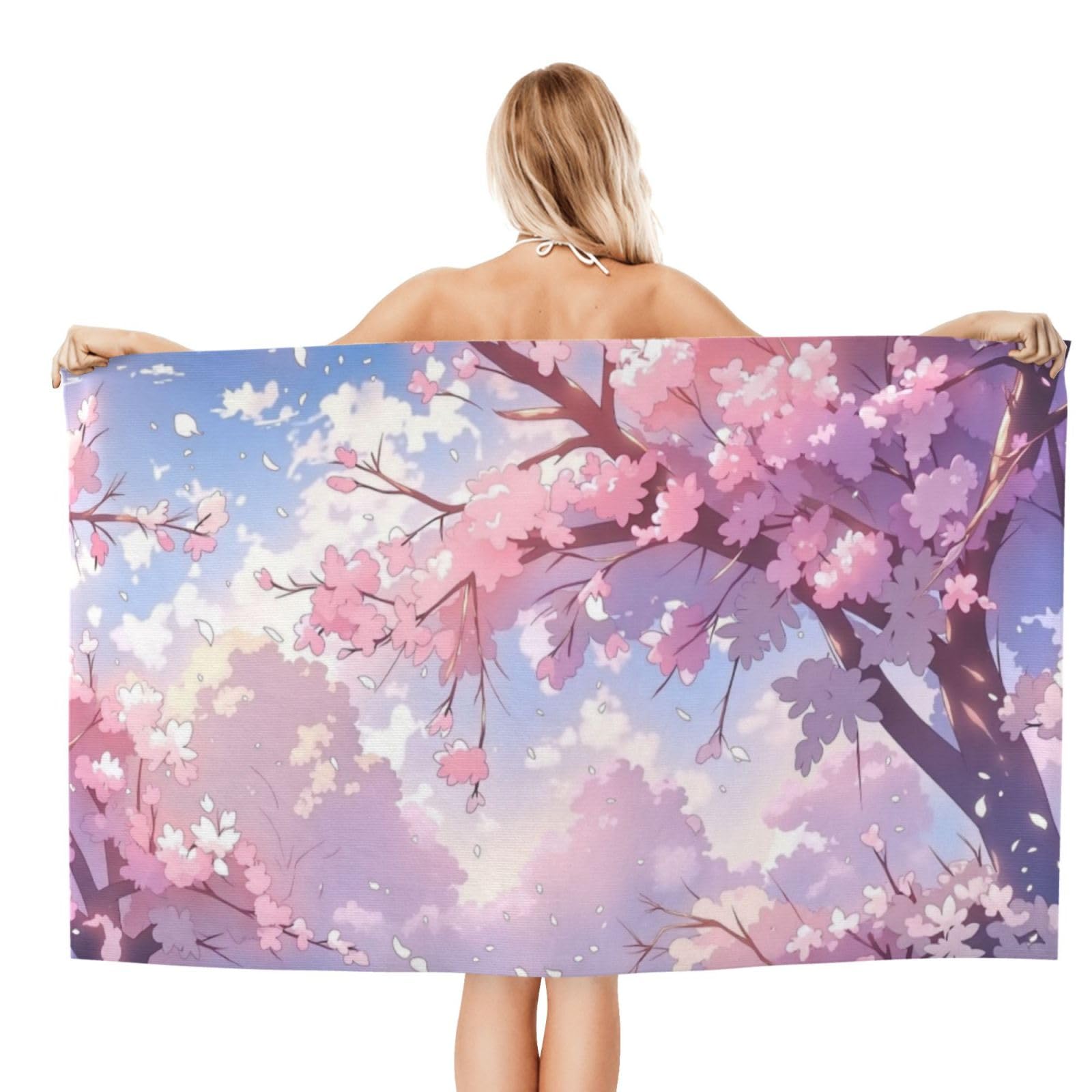 Anceky Beach Towel for Women, Cherry Blossom Spring Sand-Free Microfiber Ultra Soft Lightweight Bath Towels for Outdoor Bathroom Swimming 32"X52"