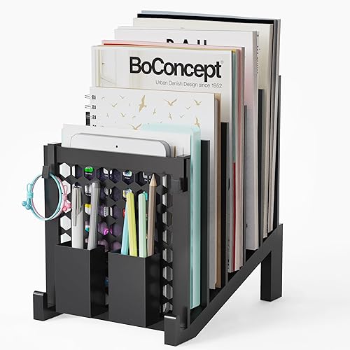 Organizador de archivos para escritorio con caja de almacenamiento y gancho, organizador de archivos de escritorio inclinado con soporte vertical de